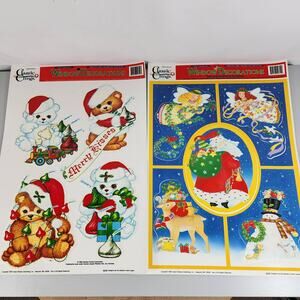 Classic Clings Vintage Window Christmas Clings x2 Santa & Angel - Teddy Bears